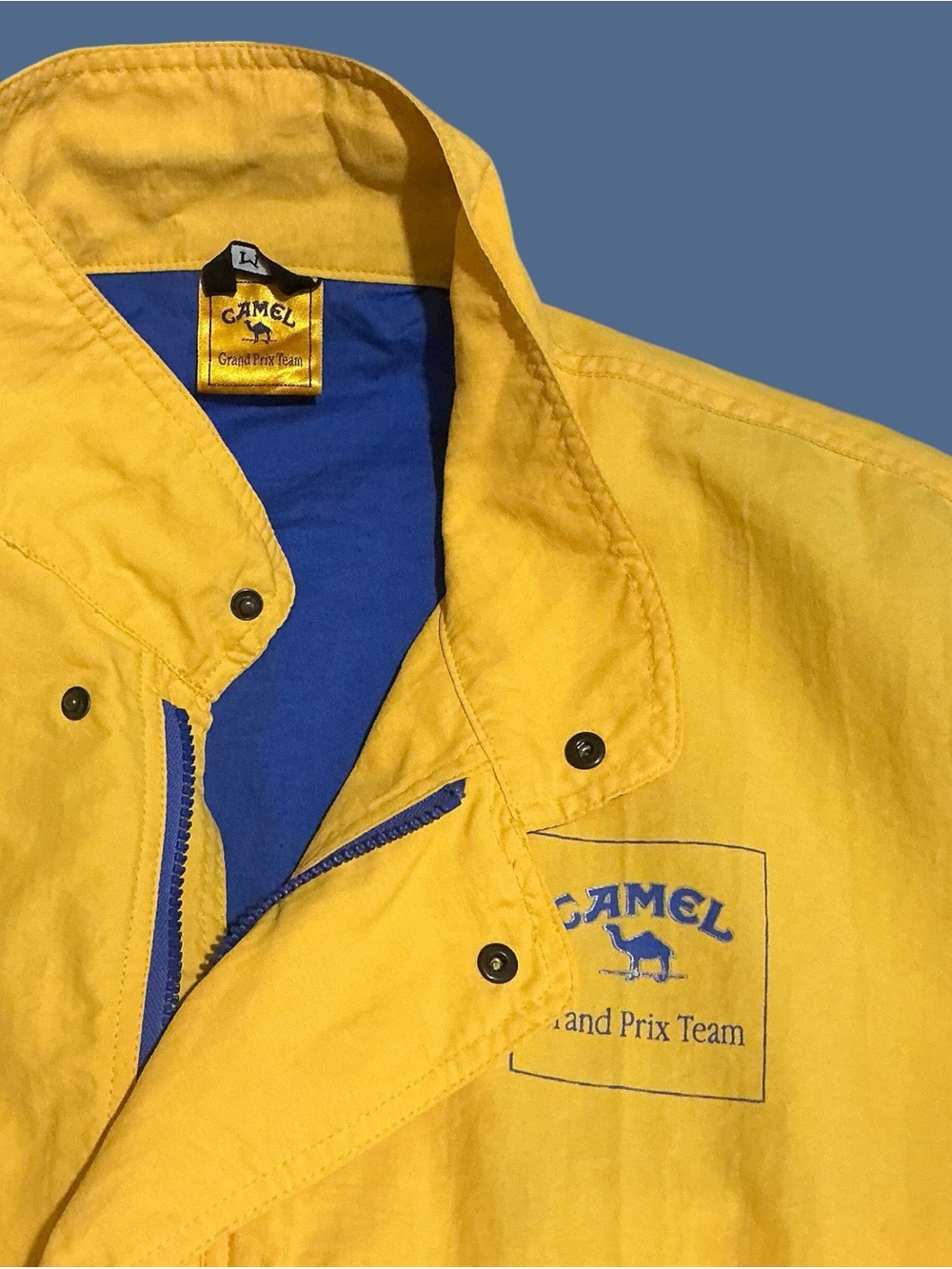 Vintage Camel Grand Prix Team Racing Jacket Yellow Blue Motorsport